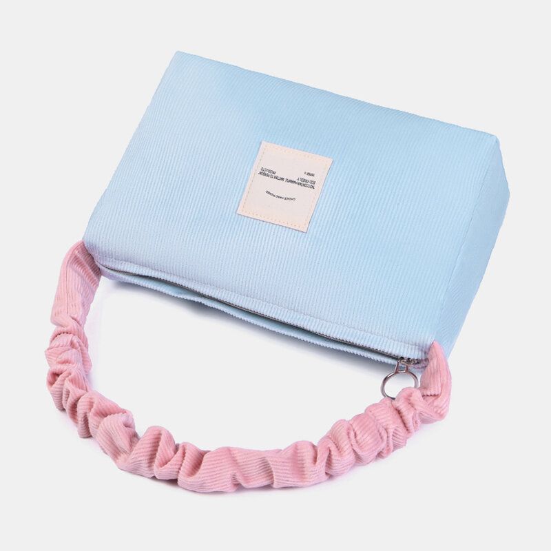 Femmes Couleur Bonbon Velours Côtelé Lettre Patch Sous Les Bras Sac Grande Capacité Doux Fermeture Éclair Fourre-tout Sac À Main Sac À Bandoulière