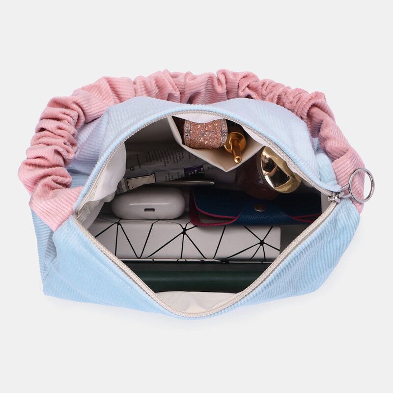 Femmes Couleur Bonbon Velours Côtelé Lettre Patch Sous Les Bras Sac Grande Capacité Doux Fermeture Éclair Fourre-tout Sac À Main Sac À Bandoulière