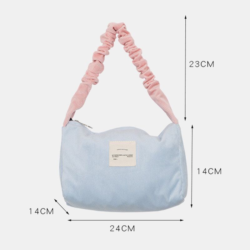 Femmes Couleur Bonbon Velours Côtelé Lettre Patch Sous Les Bras Sac Grande Capacité Doux Fermeture Éclair Fourre-tout Sac À Main Sac À Bandoulière