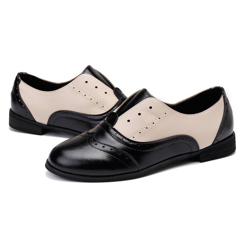 Femmes Couleur Épissage Talon Carré Bout Rond Brogue Oxfords Casual Appartements Mocassins