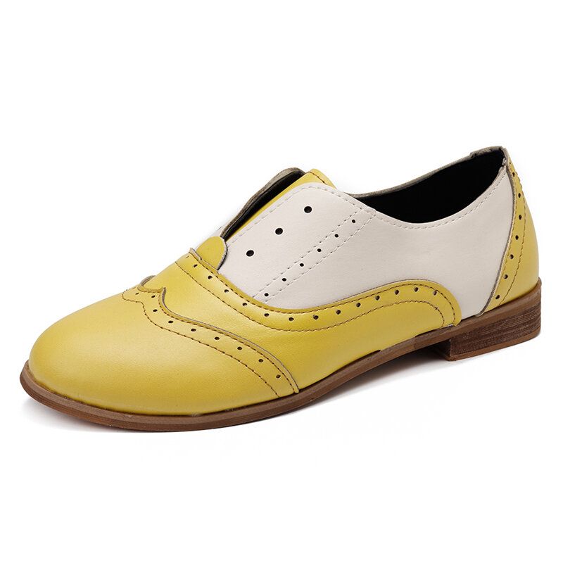 Femmes Couleur Épissage Talon Carré Bout Rond Brogue Oxfords Casual Appartements Mocassins