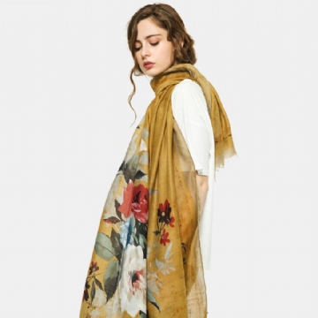 Femmes Couleur Imprimé Fleuri Soie Châles Rétro Mince Doux Super Long Hijab Écharpe Tête Foulards Foulard