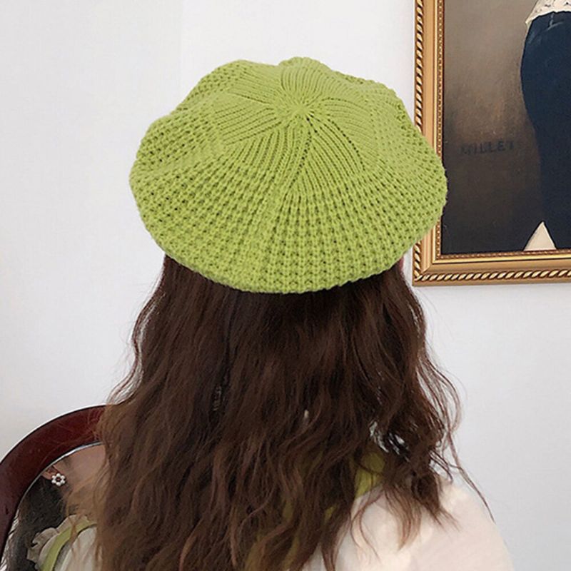 Femmes Couleur Unie Dôme Creux Respirant Tricoté Chapeau Extérieur Coupe-vent Pare-soleil Béret Casquette