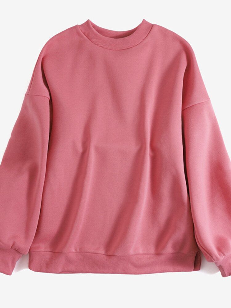 Femmes Couleur Unie Épais Col Rond Manches Bouffantes Manchette Étroite Pull À Manches Longues Sweat-shirt