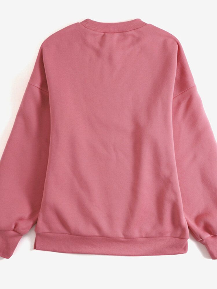 Femmes Couleur Unie Épais Col Rond Manches Bouffantes Manchette Étroite Pull À Manches Longues Sweat-shirt