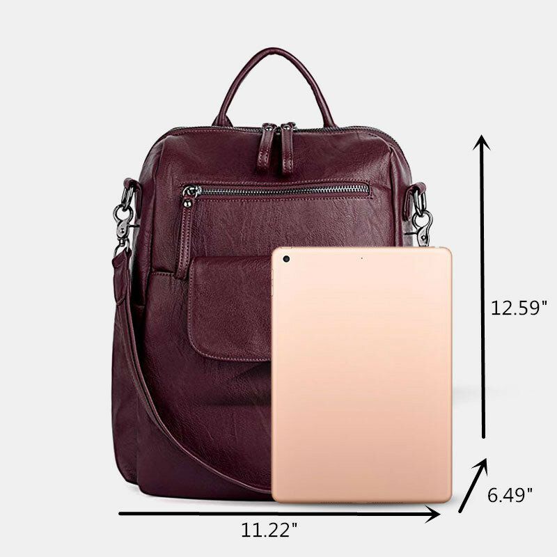 Femmes Couleur Unie Étanche Multi-porter Sac À Dos Grande Capacité Dos Anti-vol Poche Sac À Bandoulière Sac À Bandoulière