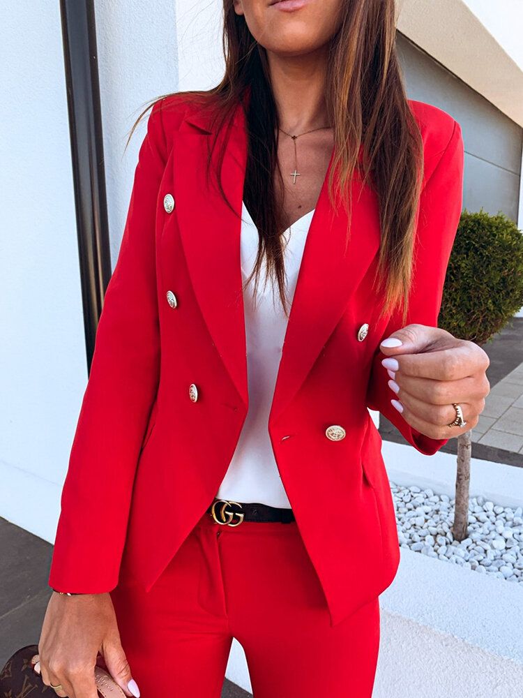 Femmes Couleur Unie Revers Double Boutonnage Élégant Ol Blazers