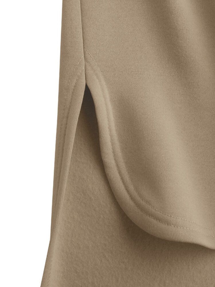 Femmes Couleur Unie Sweat Épais Poches Latérales Lâches Fourche Latérale Mollet Longueur Robes Mi-longues