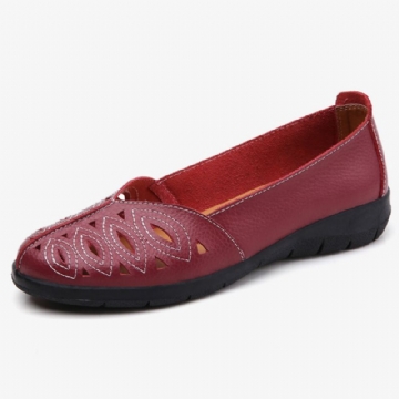 Femmes Couture Fleur Creux Antidérapant Casual Slip On Mocassins