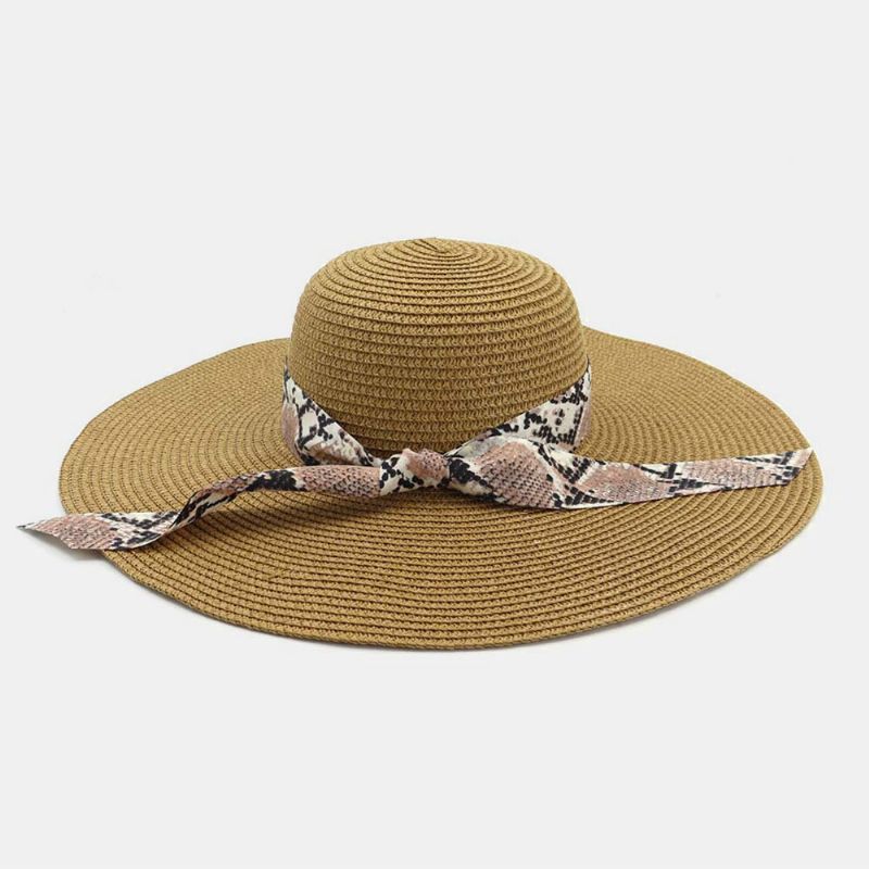 Femmes Crème Solaire Vacances Plage Bord Sauvage Chapeau De Soleil Élégant Élégant Chapeau De Paille Nœud Papillon