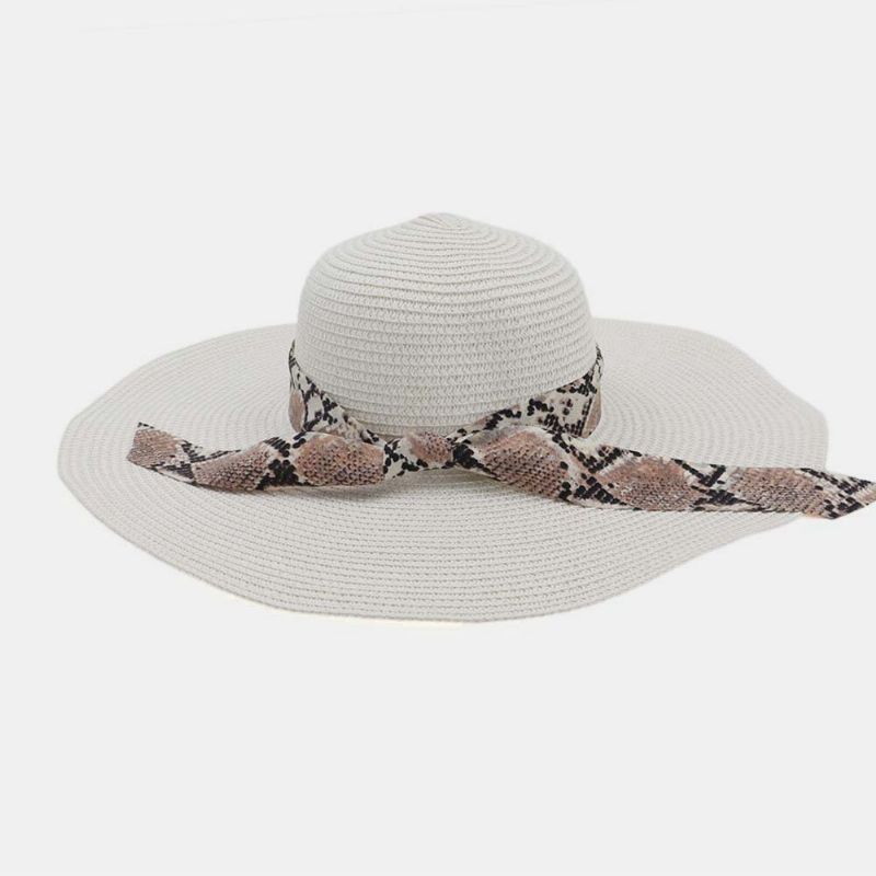 Femmes Crème Solaire Vacances Plage Bord Sauvage Chapeau De Soleil Élégant Élégant Chapeau De Paille Nœud Papillon