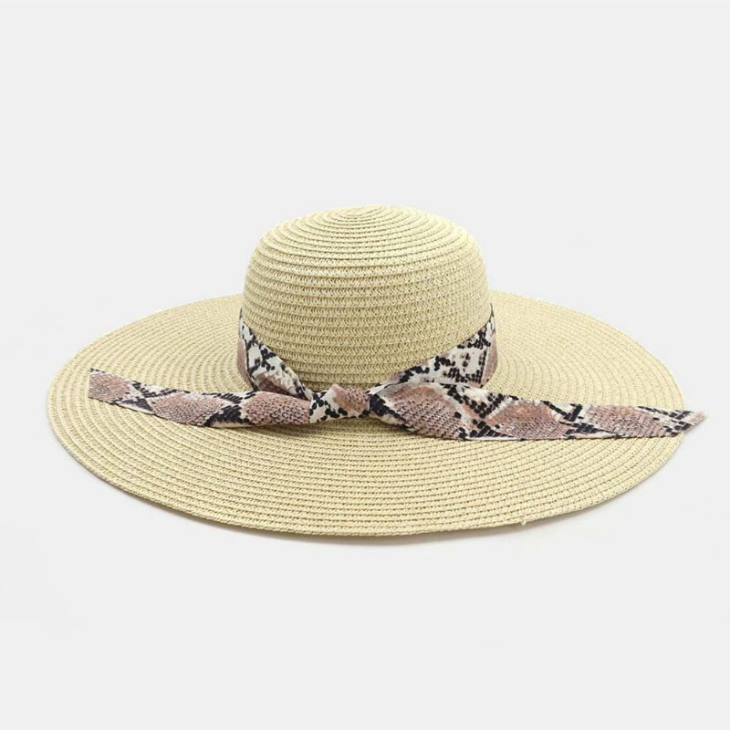 Femmes Crème Solaire Vacances Plage Bord Sauvage Chapeau De Soleil Élégant Élégant Chapeau De Paille Nœud Papillon