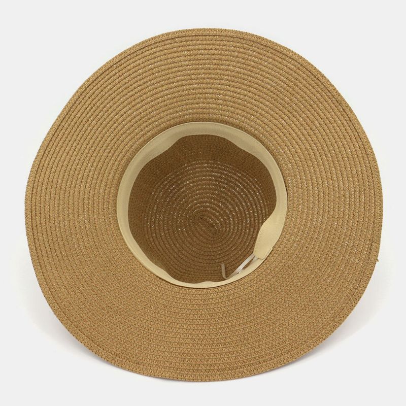 Femmes Crème Solaire Vacances Plage Chapeau De Soleil Pliable Élégant Bord Sauvage Bibelot Chaîne Décoration Chapeau De Paille