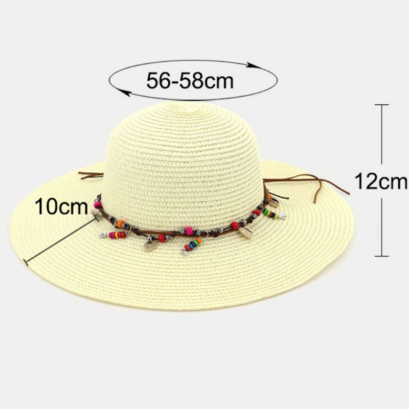 Femmes Crème Solaire Vacances Plage Chapeau De Soleil Pliable Élégant Bord Sauvage Bibelot Chaîne Décoration Chapeau De Paille