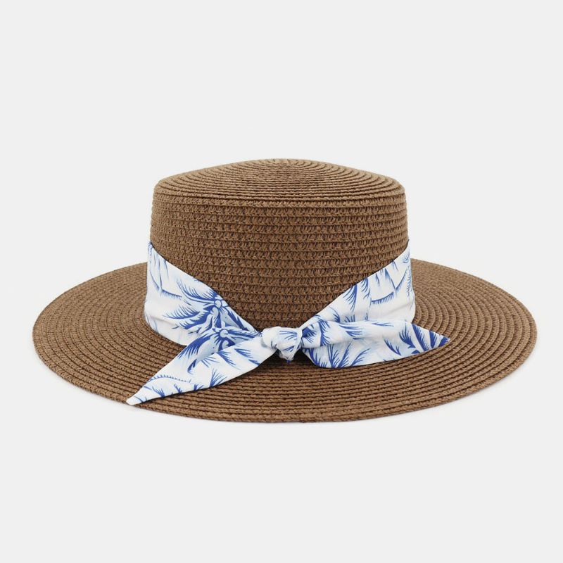 Femmes Crème Solaire Voyage Plage Soleil Chapeau Élégant Bowknot Jazz Chapeau Plat Chapeau Chapeau De Paille