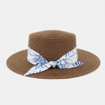 Femmes Crème Solaire Voyage Plage Soleil Chapeau Élégant Bowknot Jazz Chapeau Plat Chapeau Chapeau De Paille