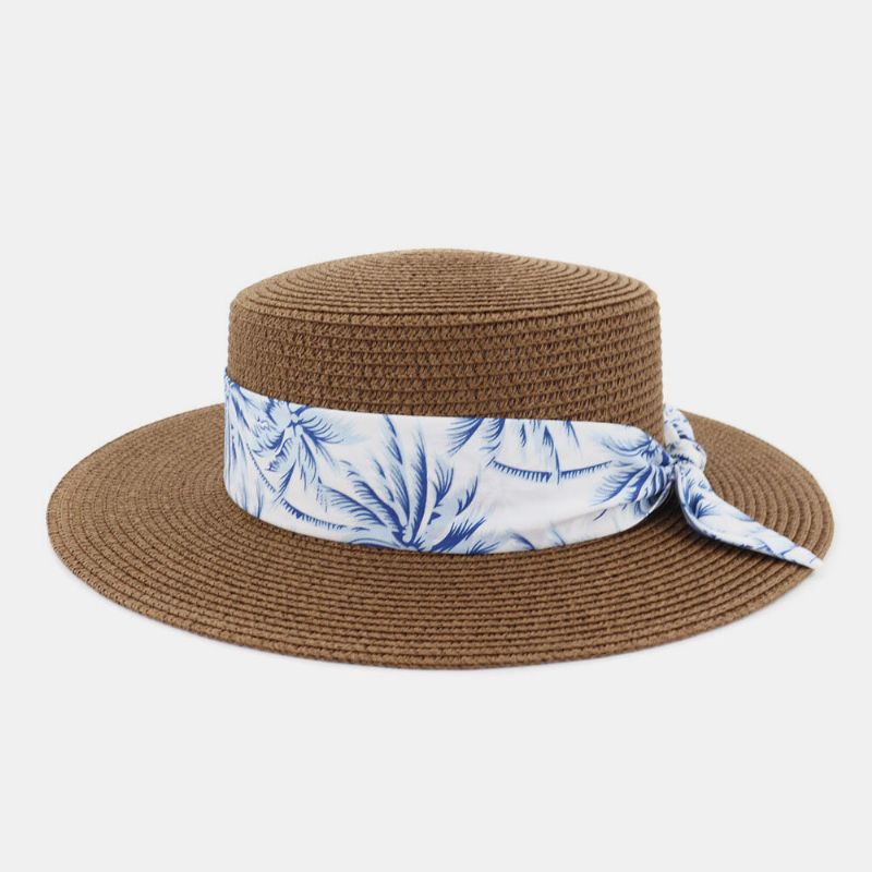 Femmes Crème Solaire Voyage Plage Soleil Chapeau Élégant Bowknot Jazz Chapeau Plat Chapeau Chapeau De Paille