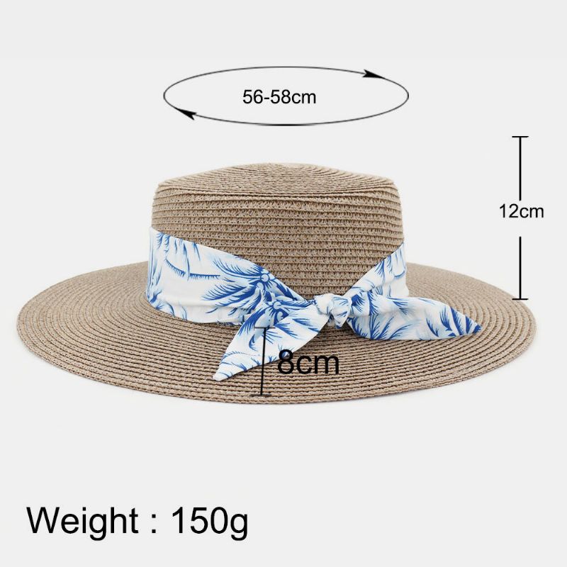 Femmes Crème Solaire Voyage Plage Soleil Chapeau Élégant Bowknot Jazz Chapeau Plat Chapeau Chapeau De Paille