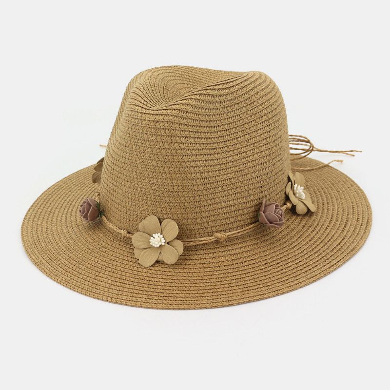 Femmes Crème Solaire Voyage Plage Soleil Chapeau Fleur Décoration Élégant Jazz Chapeau Chapeau De Paille