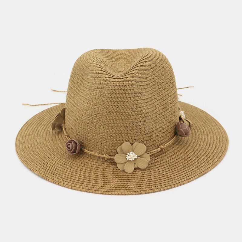 Femmes Crème Solaire Voyage Plage Soleil Chapeau Fleur Décoration Élégant Jazz Chapeau Chapeau De Paille