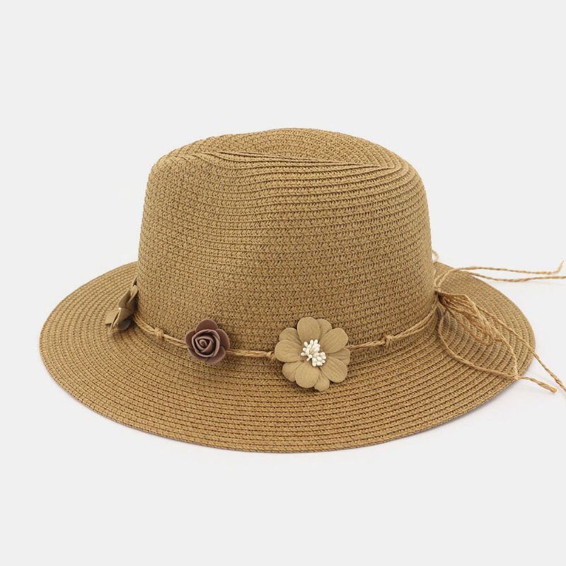 Femmes Crème Solaire Voyage Plage Soleil Chapeau Fleur Décoration Élégant Jazz Chapeau Chapeau De Paille