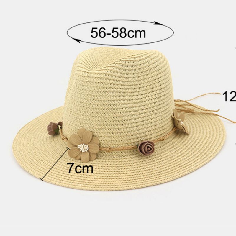 Femmes Crème Solaire Voyage Plage Soleil Chapeau Fleur Décoration Élégant Jazz Chapeau Chapeau De Paille