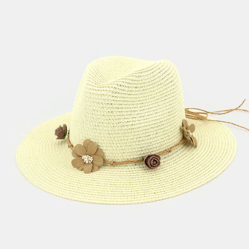 Femmes Crème Solaire Voyage Plage Soleil Chapeau Fleur Décoration Élégant Jazz Chapeau Chapeau De Paille