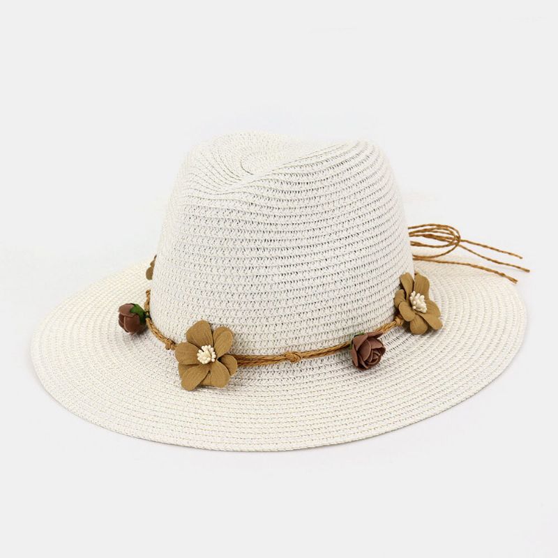 Femmes Crème Solaire Voyage Plage Soleil Chapeau Fleur Décoration Élégant Jazz Chapeau Chapeau De Paille