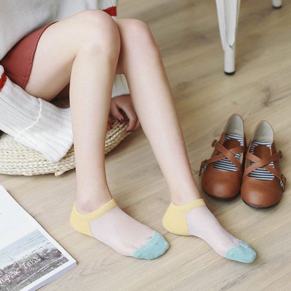 Femmes Cristal Verre Soie Chaussettes D'été Mince Respirant Transparent Cheville Chaussettes