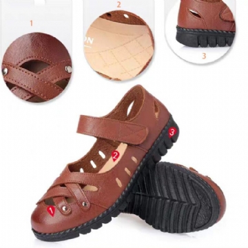 Femmes Cross Hollow-out Soft Sole Anti-dérapant Hook Loop Flat Sandals