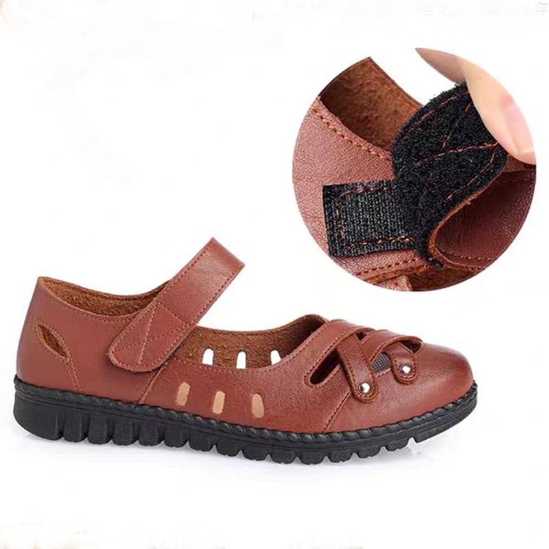 Femmes Cross Hollow-out Soft Sole Anti-dérapant Hook Loop Flat Sandals