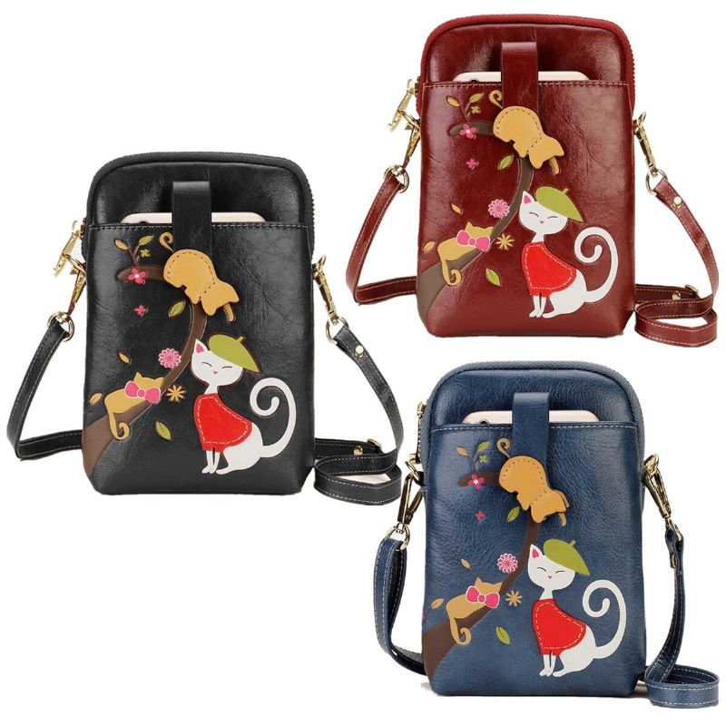 Femmes En Cuir Artificiel Mignon Grande Capacité Fermeture Éclair Conception Sac À Bandoulière Léger Sac De Téléphone