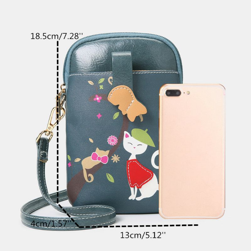 Femmes En Cuir Artificiel Mignon Grande Capacité Fermeture Éclair Conception Sac À Bandoulière Léger Sac De Téléphone