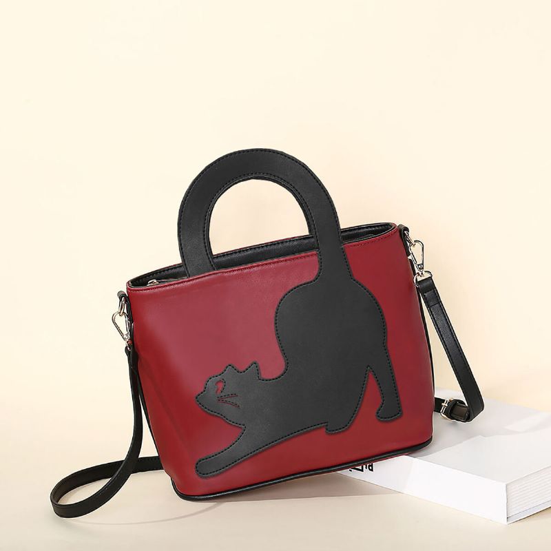 Femmes En Cuir Artificiel Motif De Chat Mignon Sac À Bandoulière Sangle Convertible Grande Capacité Sac À Main