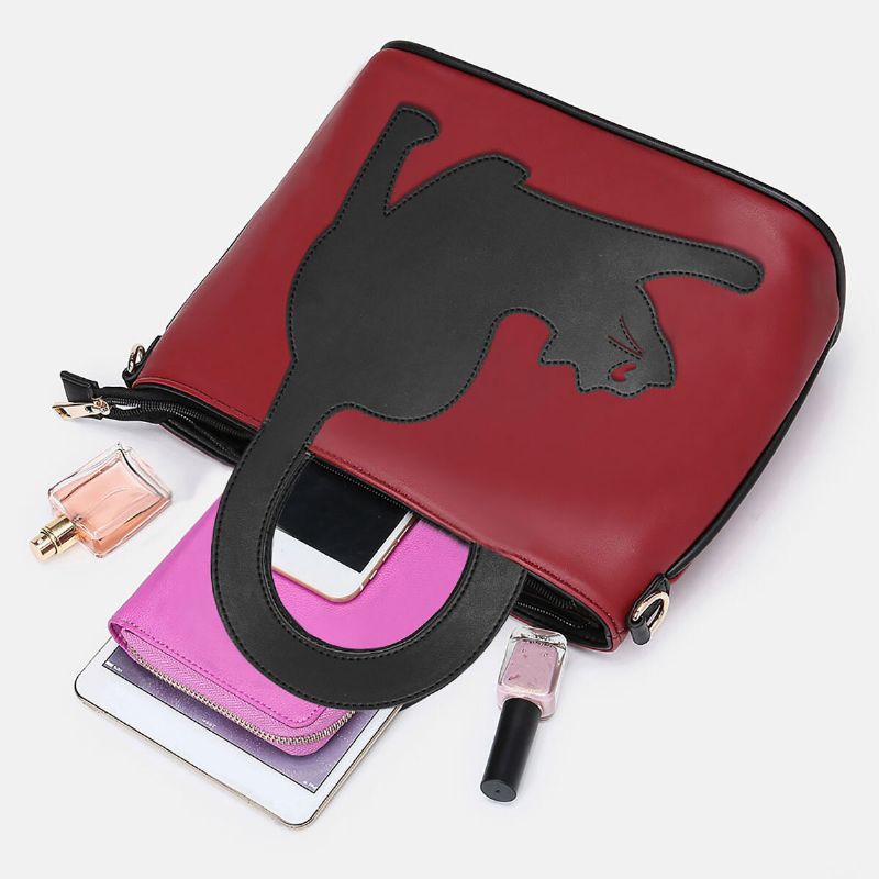 Femmes En Cuir Artificiel Motif De Chat Mignon Sac À Bandoulière Sangle Convertible Grande Capacité Sac À Main