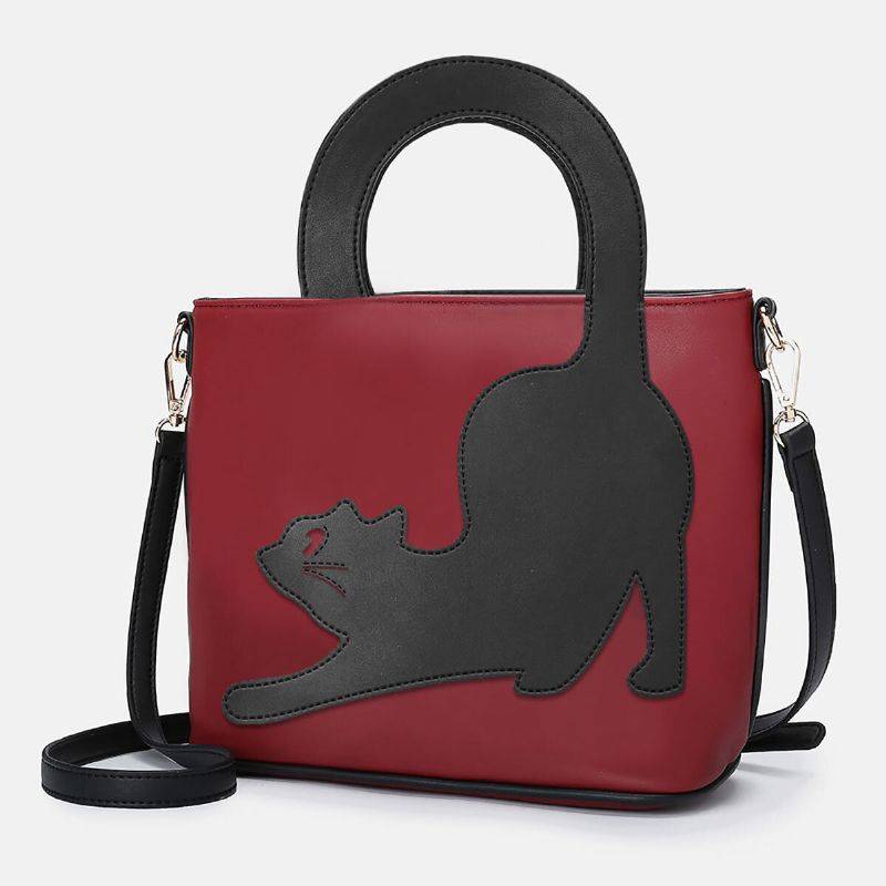 Femmes En Cuir Artificiel Motif De Chat Mignon Sac À Bandoulière Sangle Convertible Grande Capacité Sac À Main