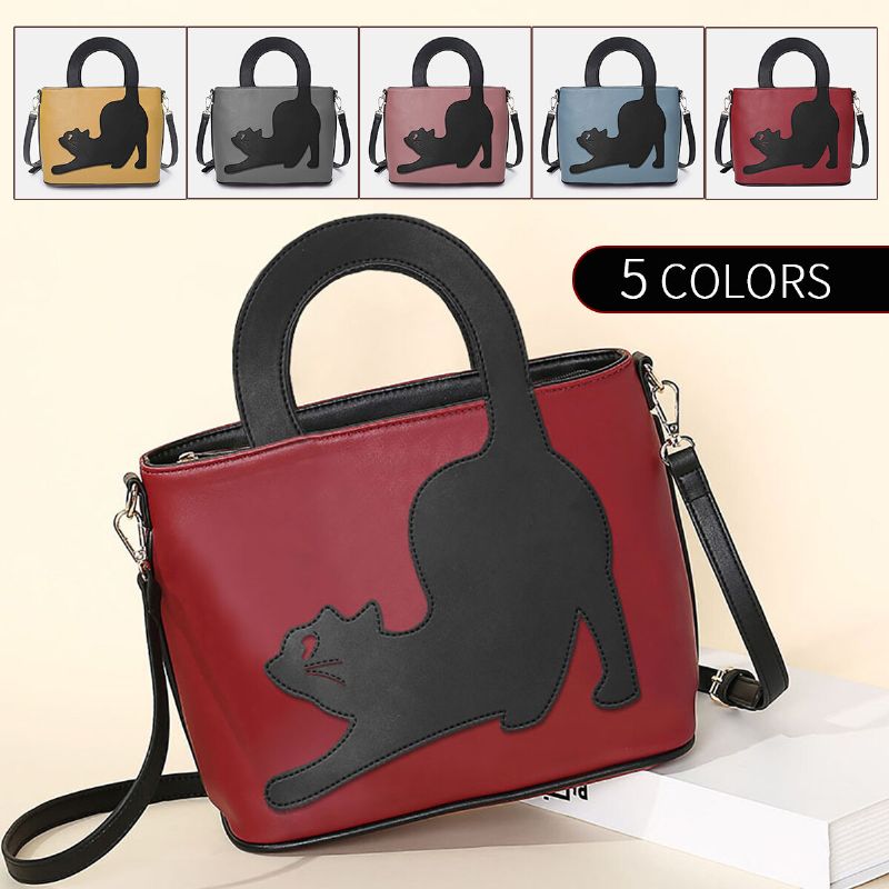 Femmes En Cuir Artificiel Motif De Chat Mignon Sac À Bandoulière Sangle Convertible Grande Capacité Sac À Main