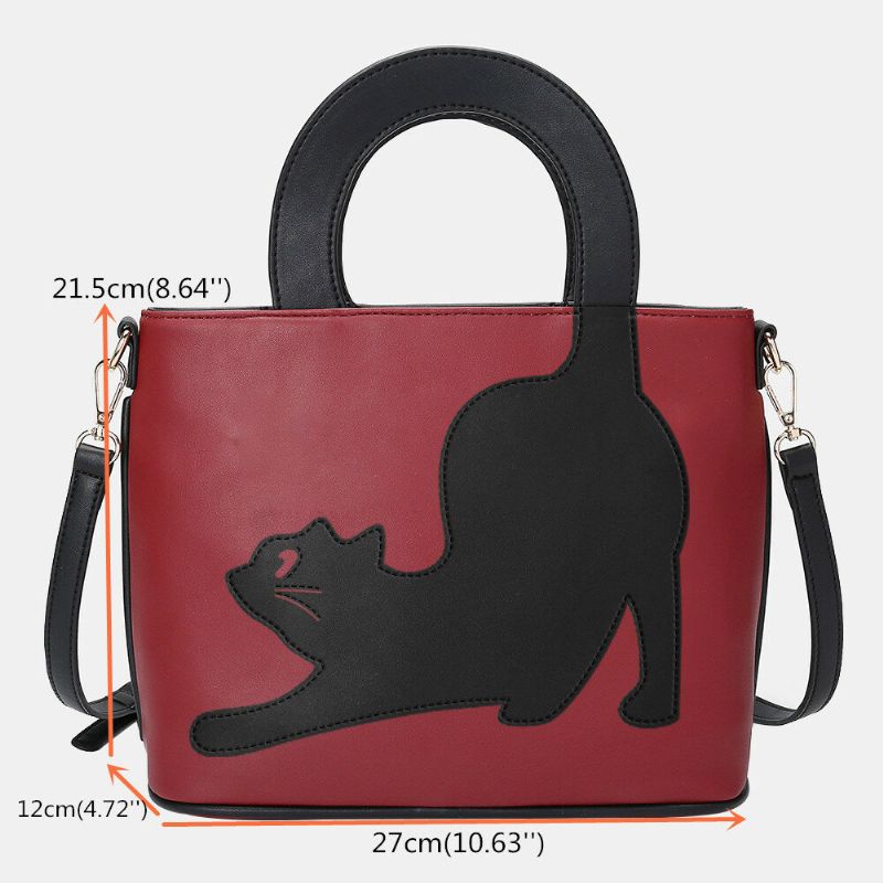 Femmes En Cuir Artificiel Motif De Chat Mignon Sac À Bandoulière Sangle Convertible Grande Capacité Sac À Main