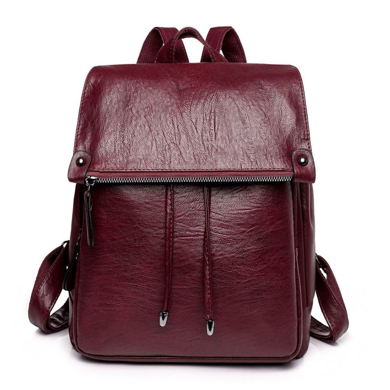 Femmes En Cuir Artificiel Vintage Grande Capacité Sac À Dos Bref Durable Décontracté Frottant Sac De Couleur