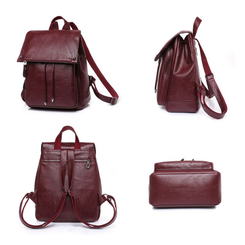 Femmes En Cuir Artificiel Vintage Grande Capacité Sac À Dos Bref Durable Décontracté Frottant Sac De Couleur