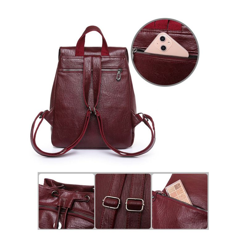 Femmes En Cuir Artificiel Vintage Grande Capacité Sac À Dos Bref Durable Décontracté Frottant Sac De Couleur