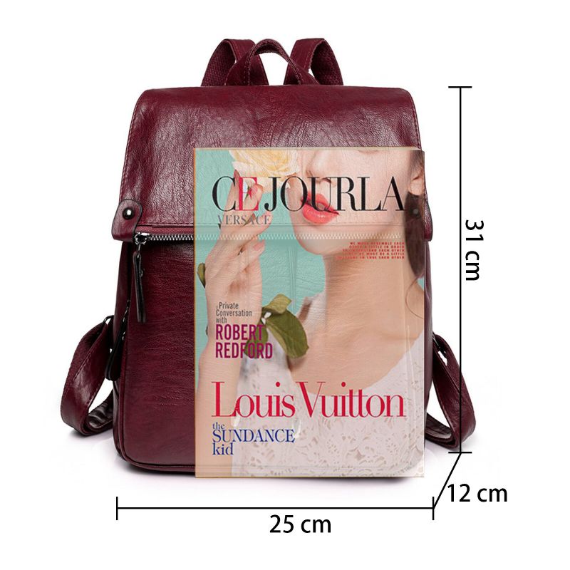 Femmes En Cuir Artificiel Vintage Grande Capacité Sac À Dos Bref Durable Décontracté Frottant Sac De Couleur