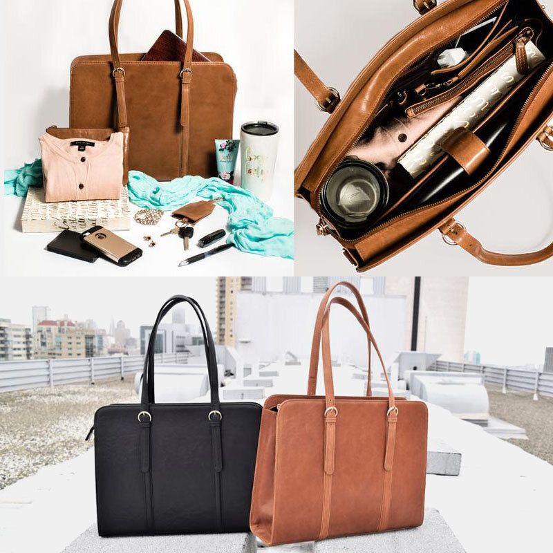 Femmes En Cuir Pu Grande Capacité Multi-poches Décontracté Affaires Convertible Fourre-tout Sac À Main Sac À Bandoulière