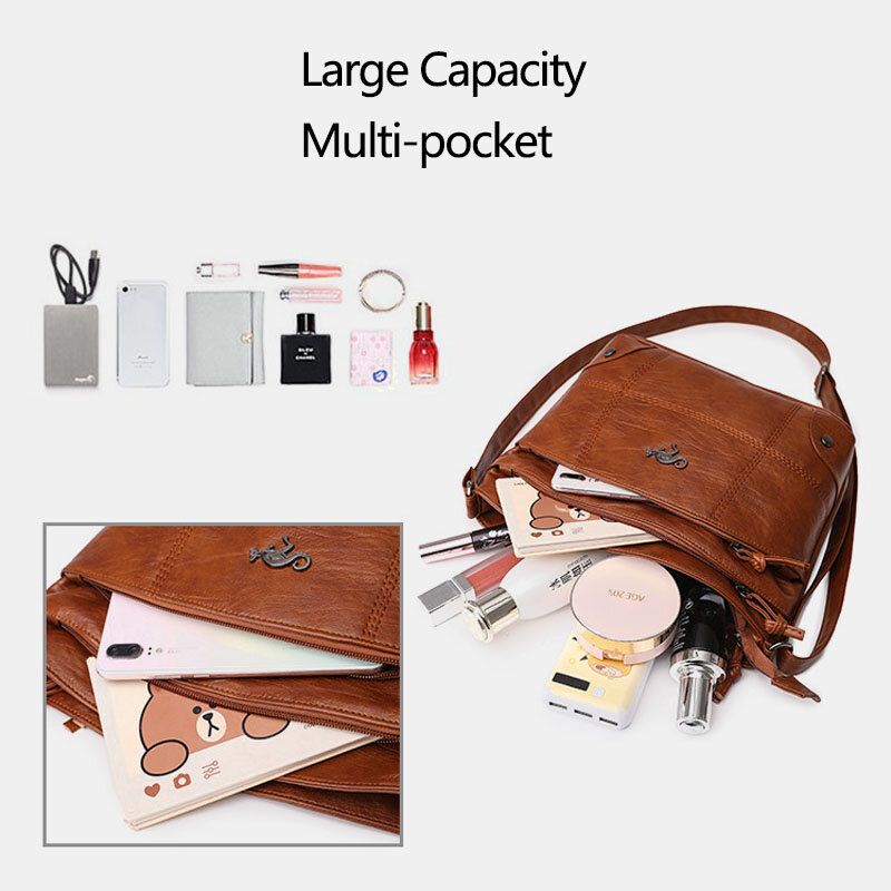 Femmes En Cuir Pu Grande Capacité Rétro 6.3 Pouces Sac De Téléphone Multi-poches Sacs À Bandoulière Souples Sac À Bandoulière