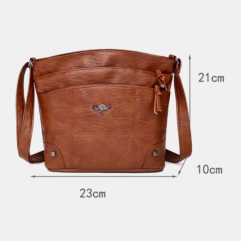 Femmes En Cuir Pu Grande Capacité Rétro 6.3 Pouces Sac De Téléphone Multi-poches Sacs À Bandoulière Souples Sac À Bandoulière