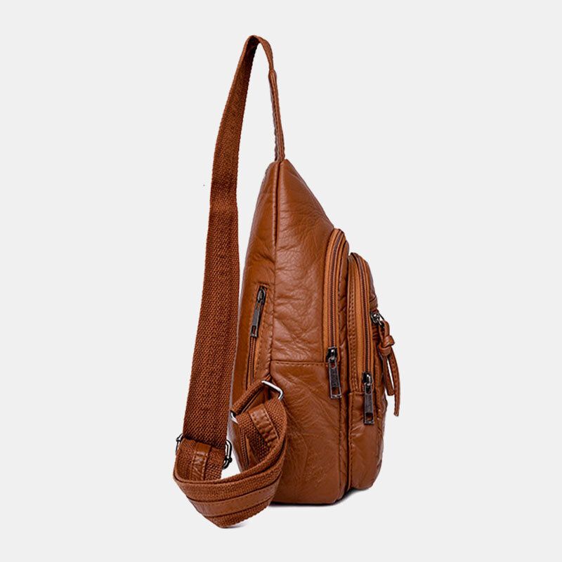 Femmes En Cuir Pu Portable Grande Capacité Trou Pour Écouteurs Sacs À Bandoulière Sac À Bandoulière Sac De Poitrine