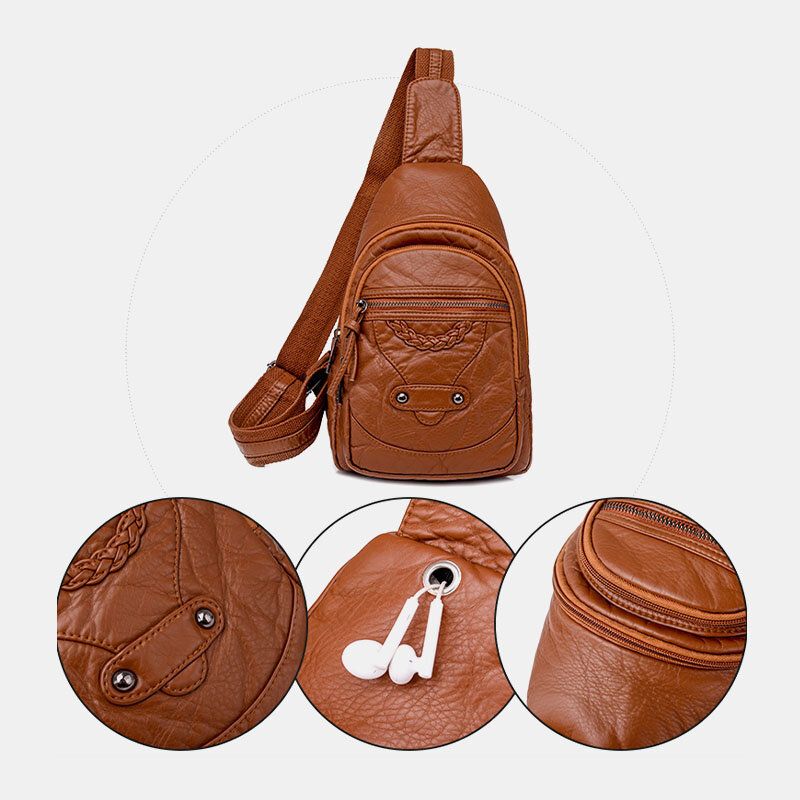 Femmes En Cuir Pu Portable Grande Capacité Trou Pour Écouteurs Sacs À Bandoulière Sac À Bandoulière Sac De Poitrine