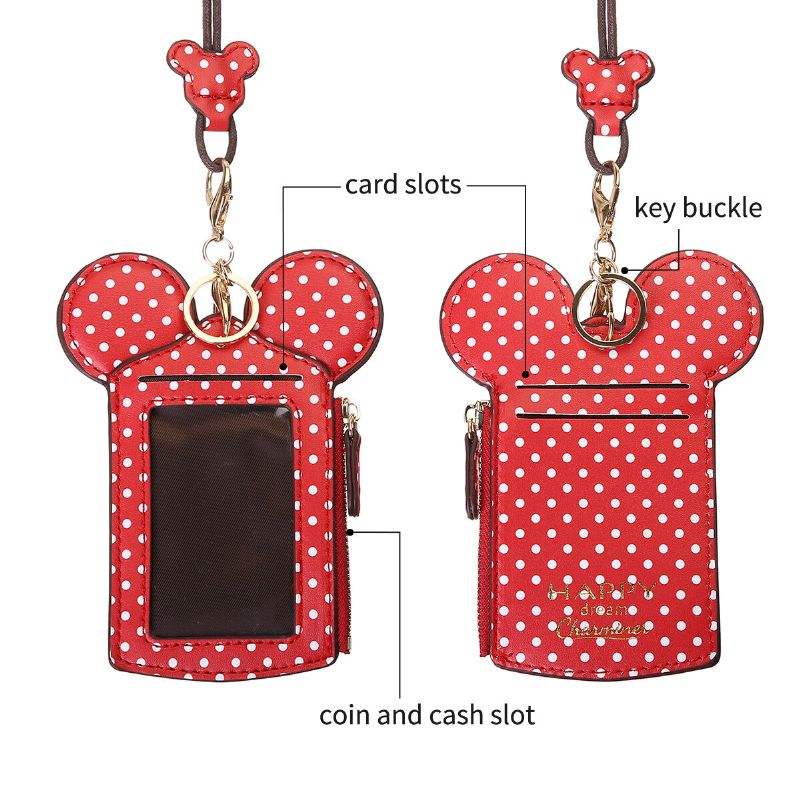 Femmes En Cuir Pu Souris Forme À Pois Motif Multi-carte Fente Porte-carte Porte-monnaie Sacs À Bandoulière