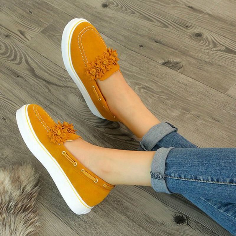 Femmes Daim Fleur Confortable Doublure Simple Solide Casual Mocassins Chaussures