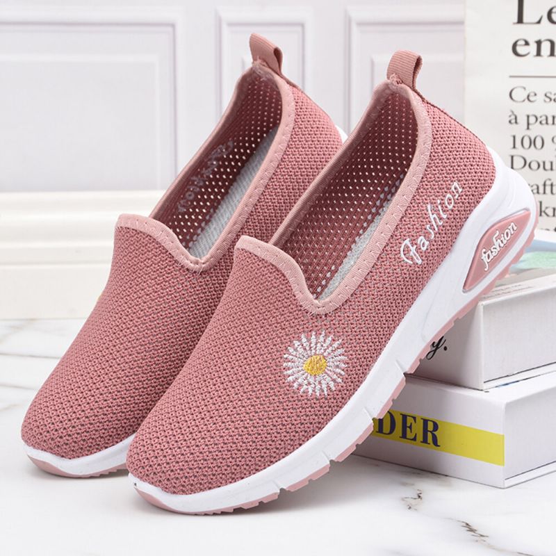 Femmes Daisy Decor Mesh Confortable Respirant Casual Slip On Sneakers